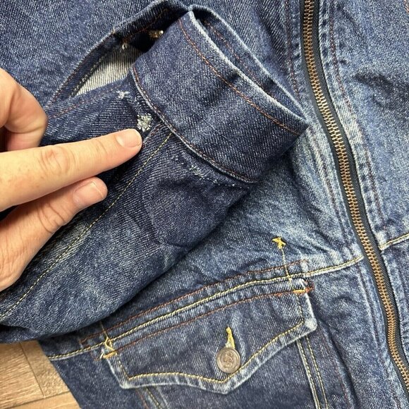 BadBoy Blue Denim Jacket Vintage Hip Hop BB Zip Up Missing Pull Size 2XL - Picture 6 of 9